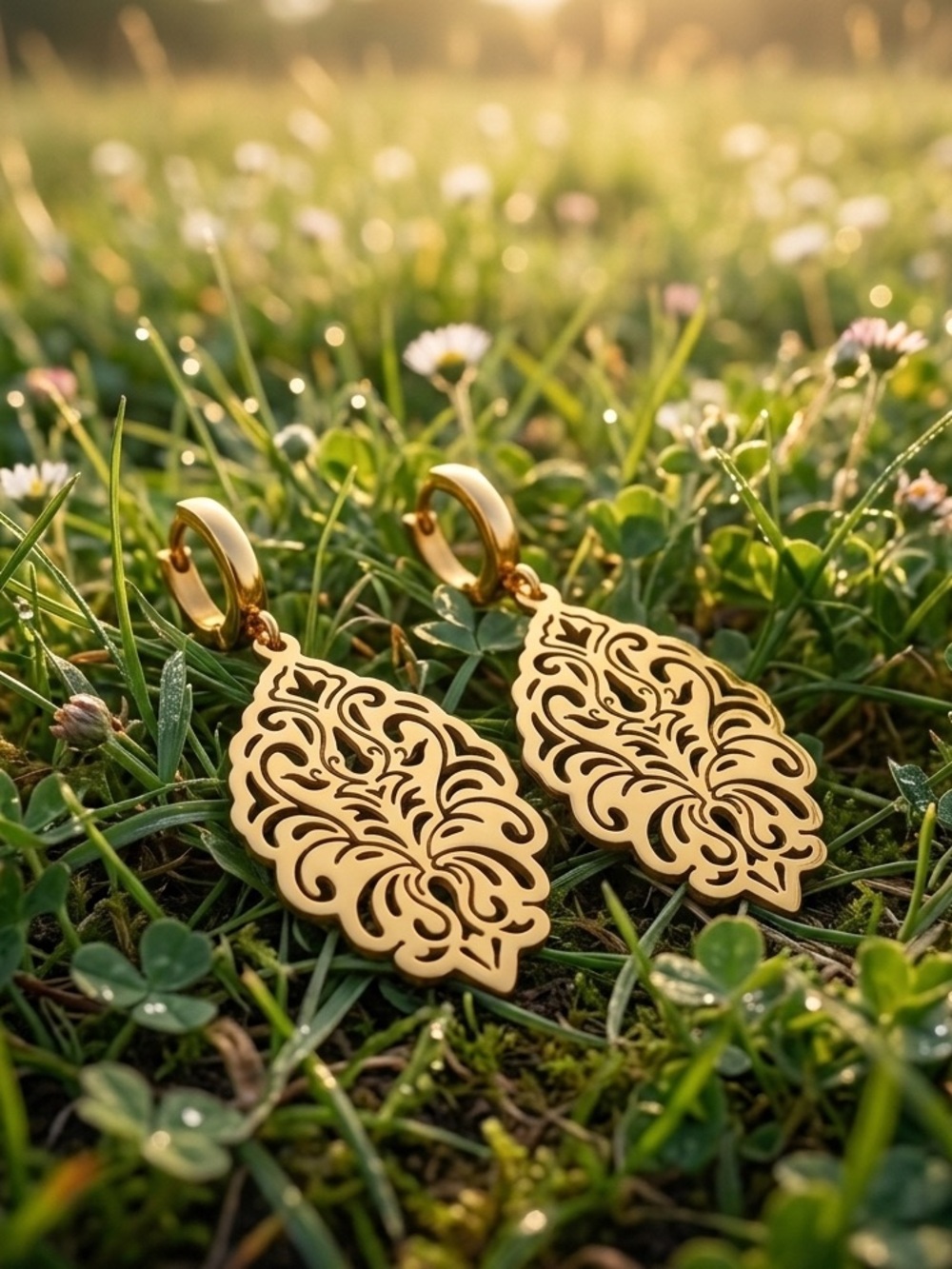 “Weeping Willow” Filigree Leaf Marquis Scrolling Bollywood Embellished Earrings - Picture 2 of 8